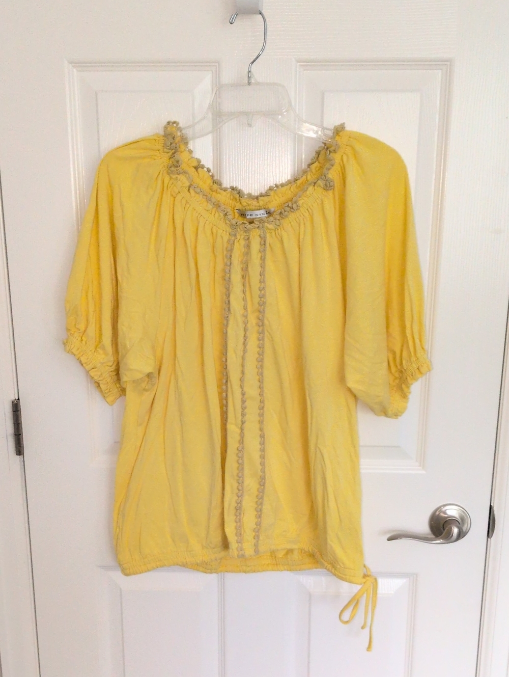 Peter Nygard Yellow Pom Pom Lace Trim Top - XL
